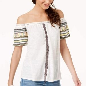 Lucky Brand off the Shoulder White Embroidered Top Size S